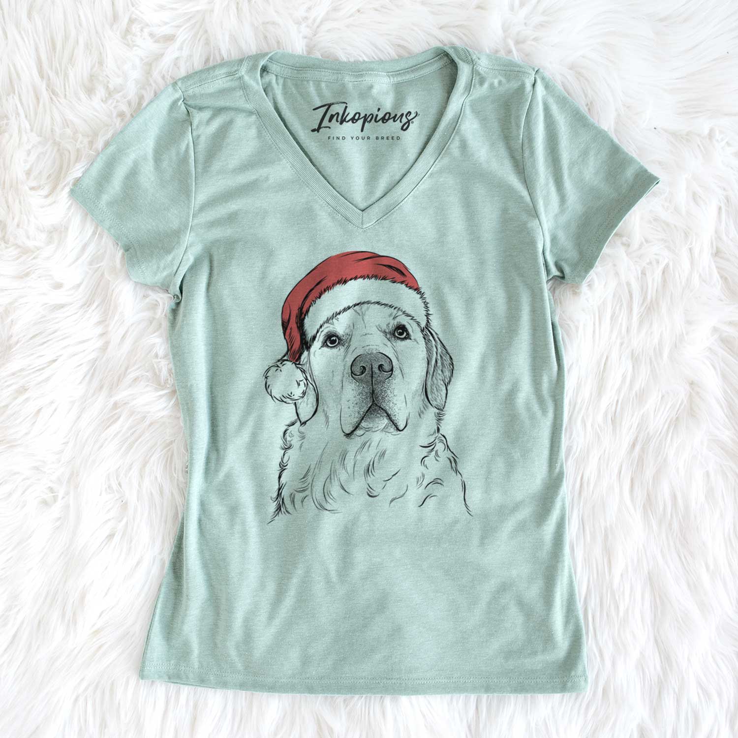Santa Hank the Irish Cream Golden Retriever - Women's V-neck Shirt
