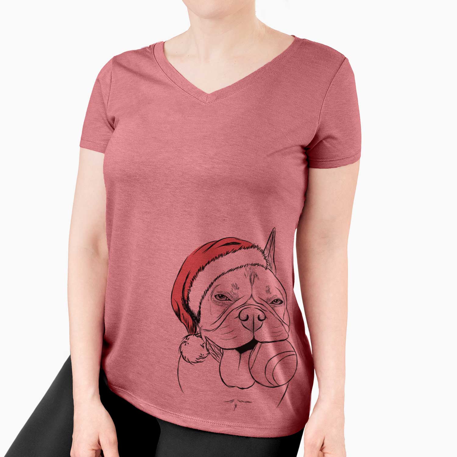 Santa Happy Franco the French Bulldog - Women's V-neck Shirt