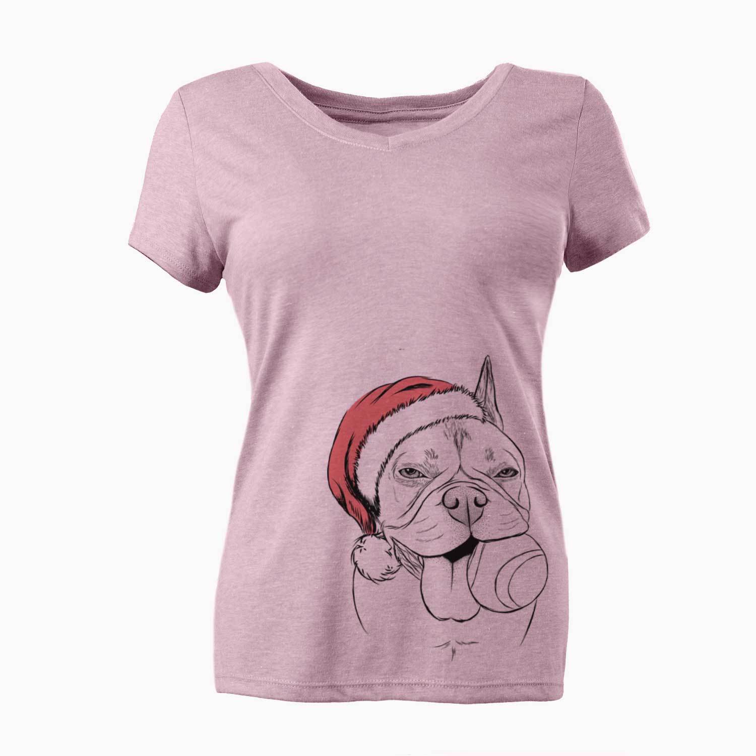Santa Happy Franco the French Bulldog - Women's V-neck Shirt