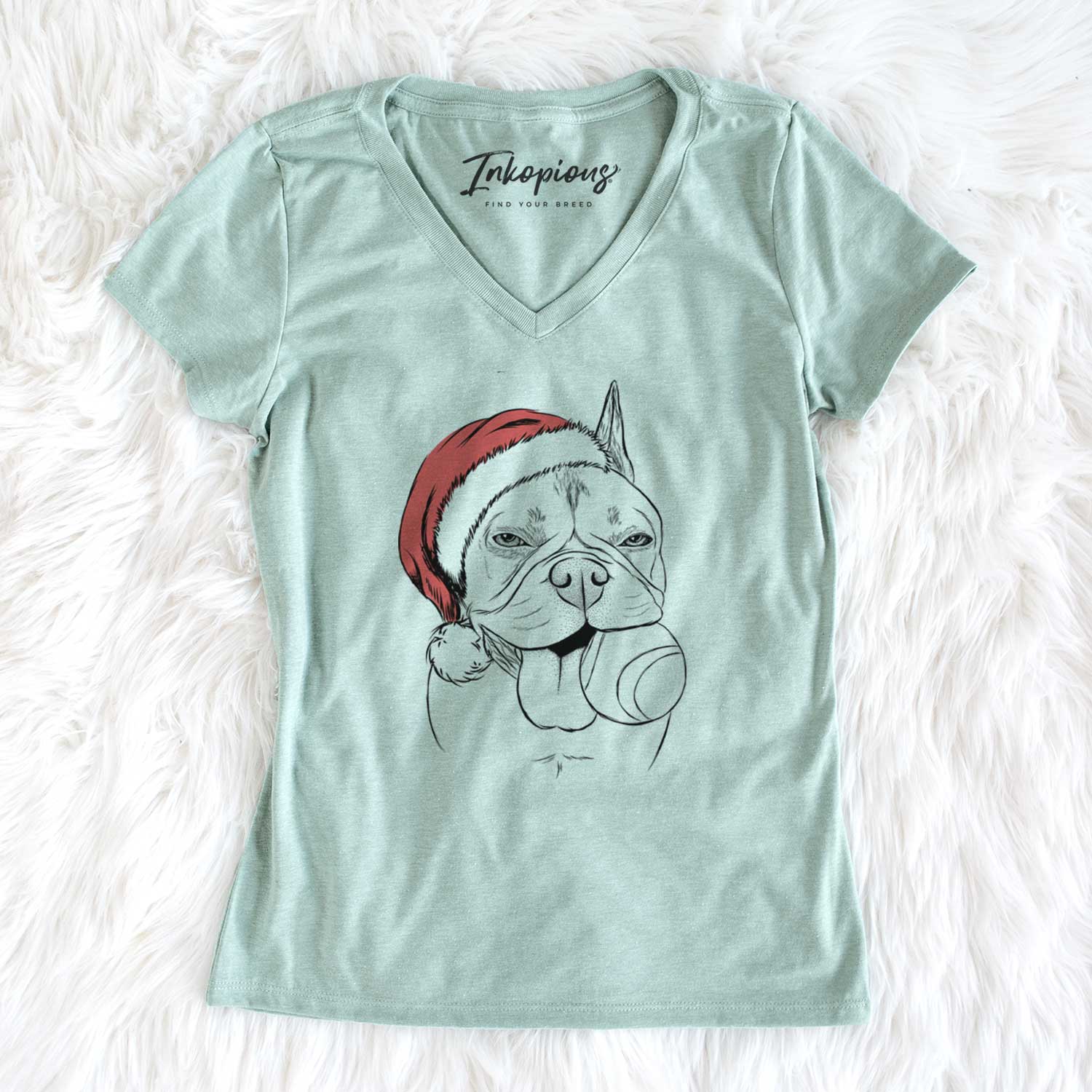 Santa Happy Franco the French Bulldog - Women's V-neck Shirt