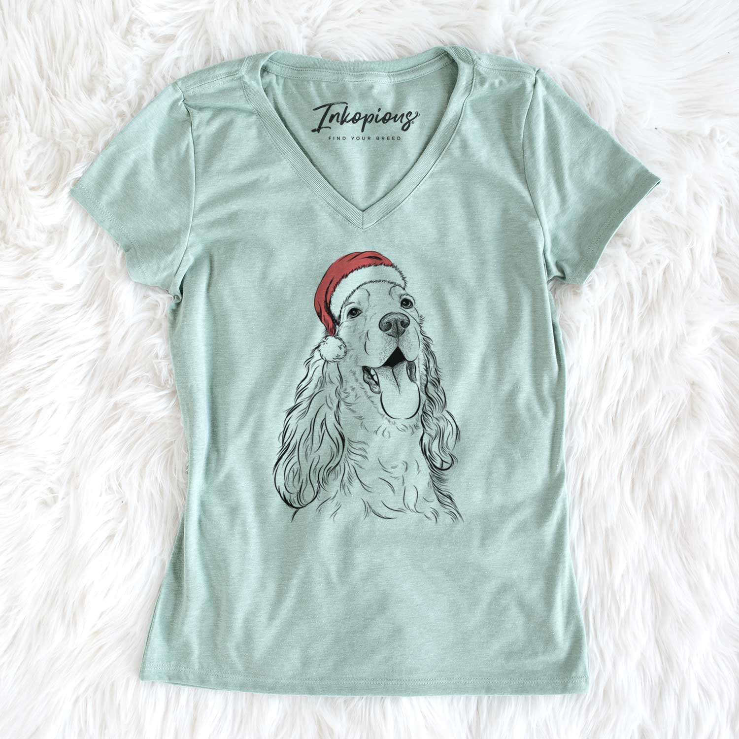 Santa Happy Henry the English Cocker Spaniel - Women's V-neck Shirt