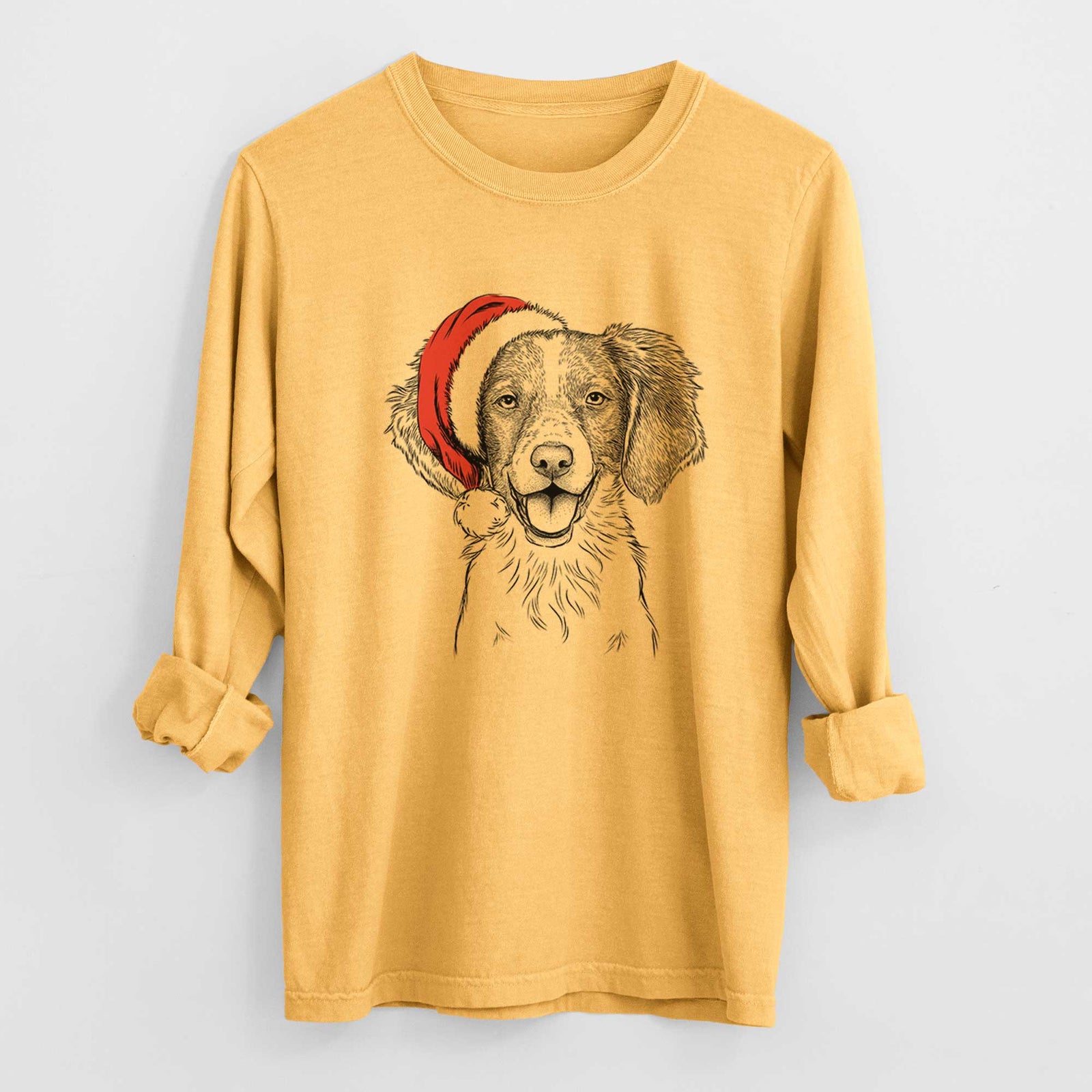 Santa Happy Holly the Brittany Spaniel - Heavyweight 100% Cotton Long Sleeve