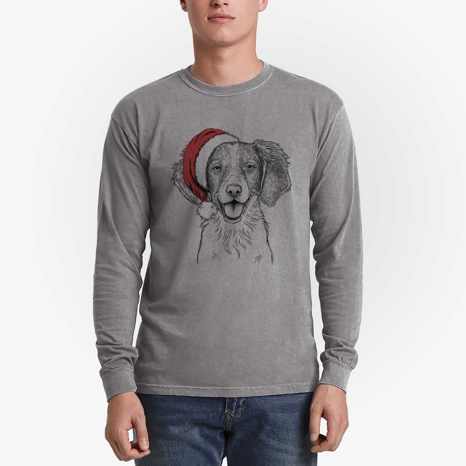 Santa Happy Holly the Brittany Spaniel - Heavyweight 100% Cotton Long Sleeve