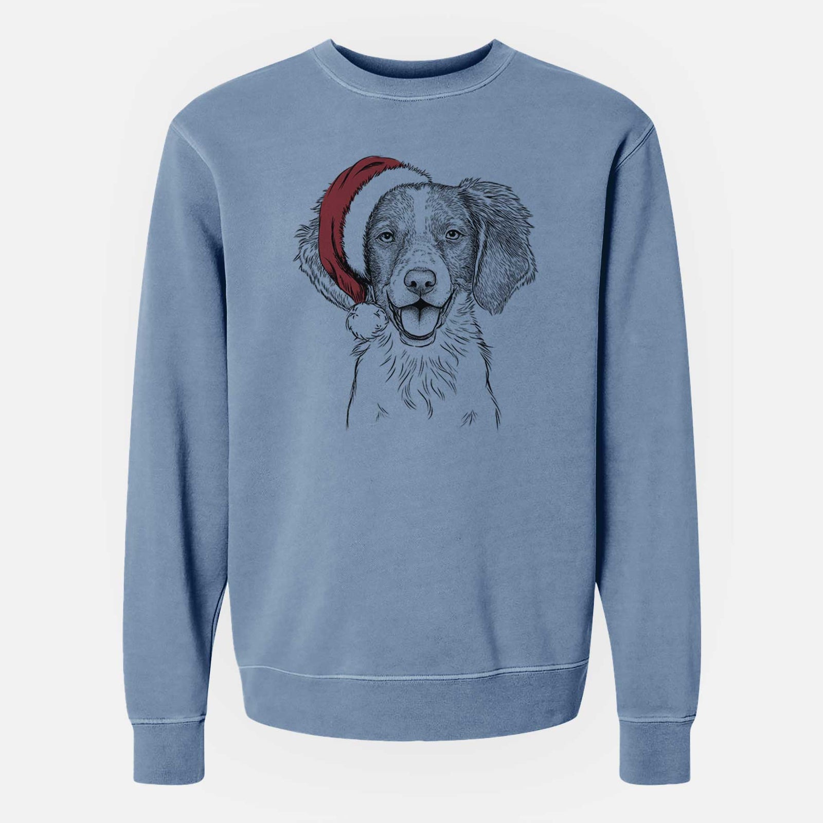 Santa Happy Holly the Brittany Spaniel - Unisex Pigment Dyed Crew Sweatshirt
