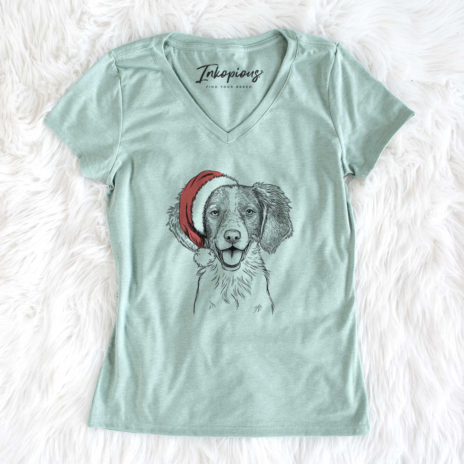 Santa Happy Holly the Brittany Spaniel - Women's V-neck Shirt