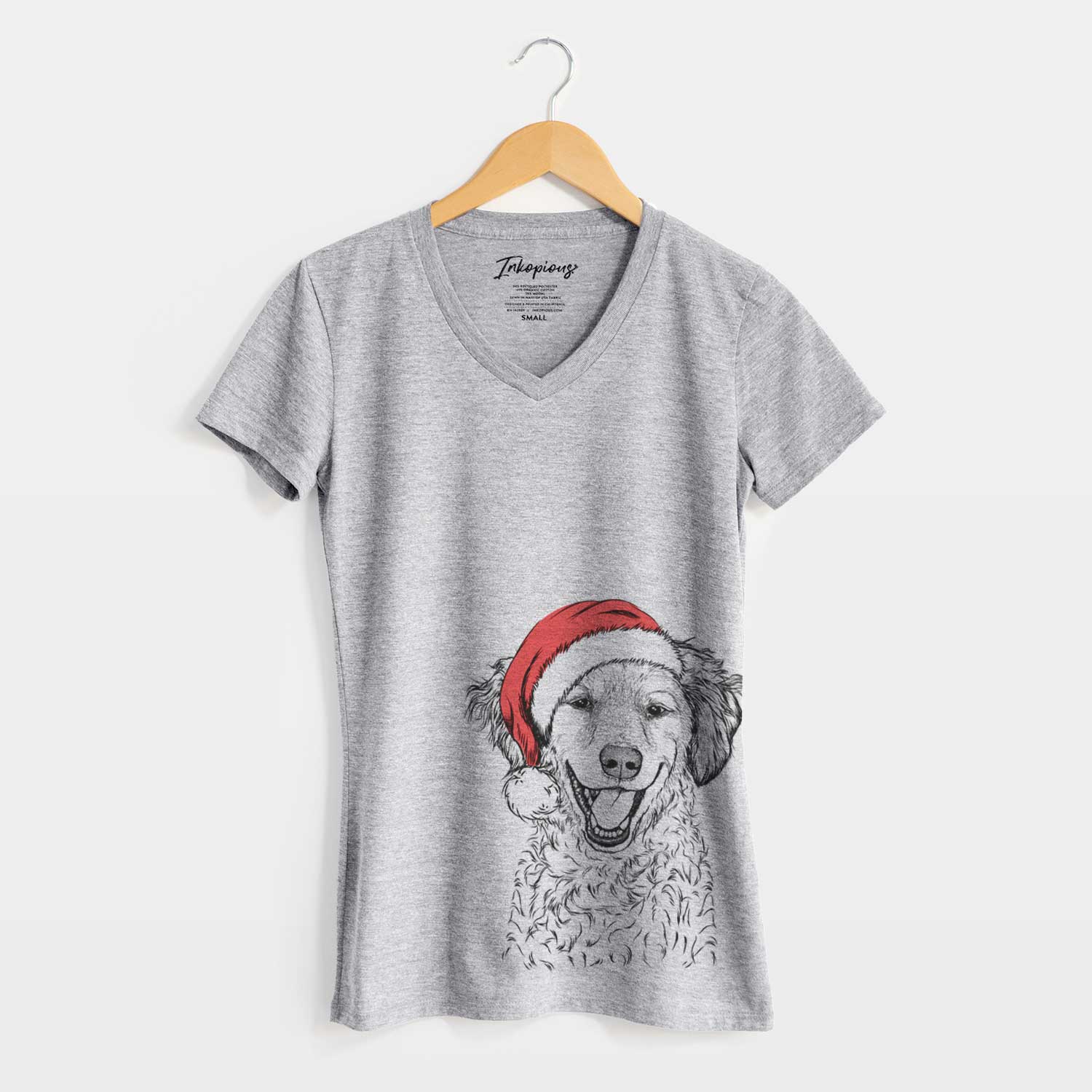 Santa Happy Otis the Miniature Goldendoodle - Women's V-neck Shirt