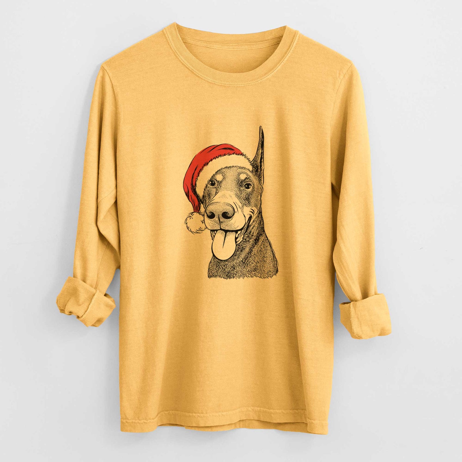 Santa Happy Sunny the Doberman Pinscher - Heavyweight 100% Cotton Long Sleeve