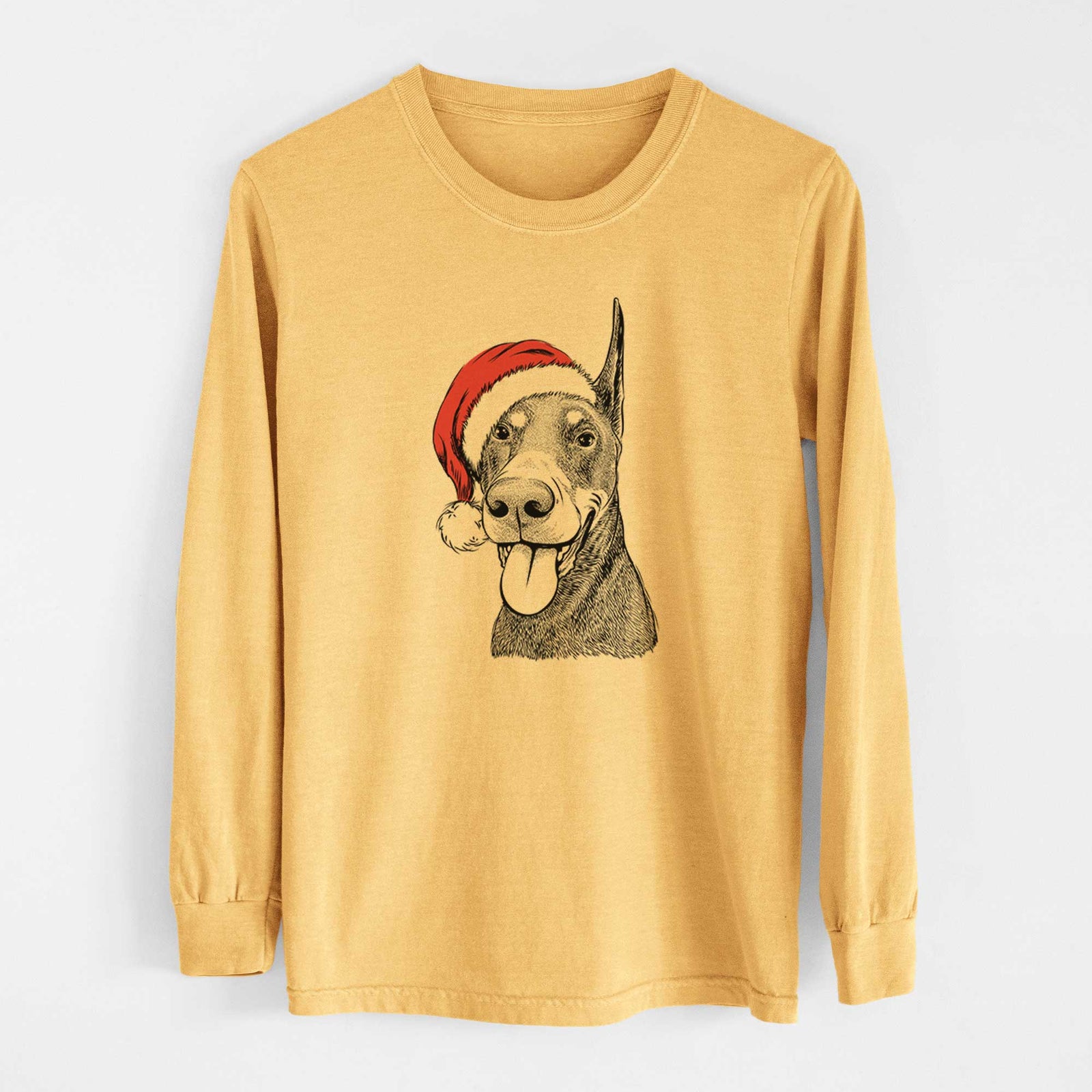 Santa Happy Sunny the Doberman Pinscher - Heavyweight 100% Cotton Long Sleeve