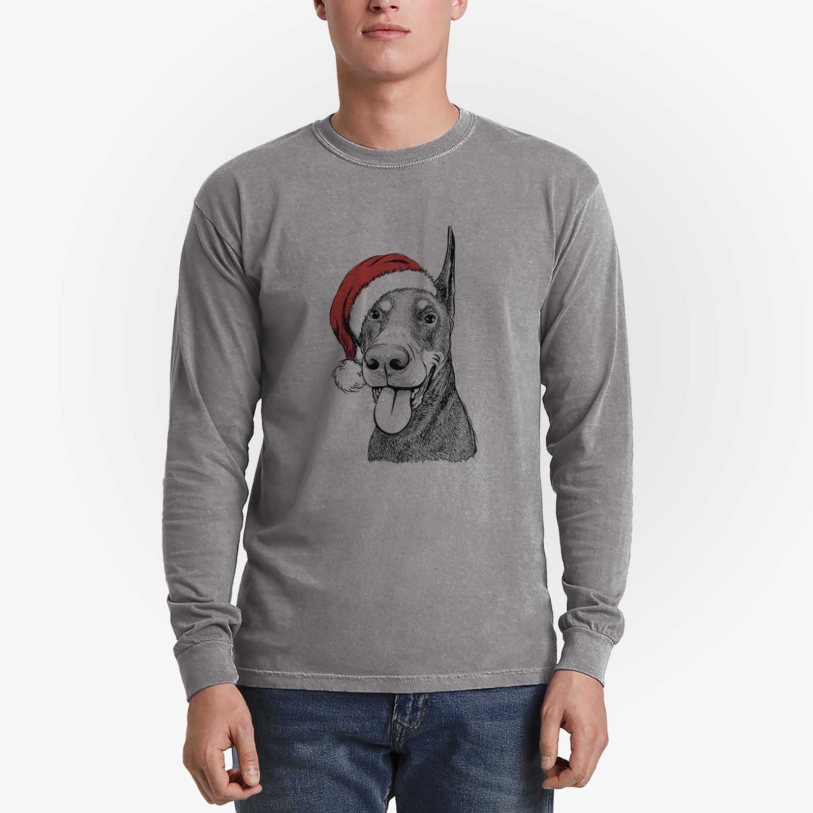 Santa Happy Sunny the Doberman Pinscher - Heavyweight 100% Cotton Long Sleeve
