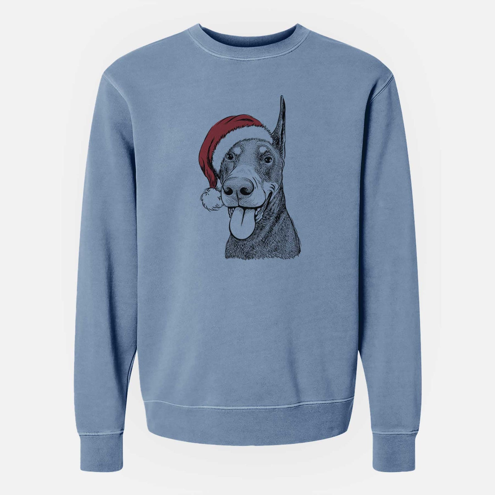 Santa Happy Sunny the Doberman Pinscher - Unisex Pigment Dyed Crew Sweatshirt