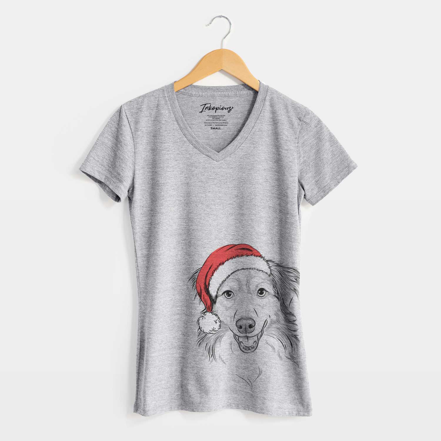 Santa Hattie the Australian Shepherd - Women's V-neck Shirt