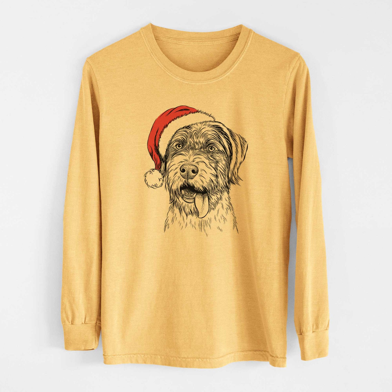 Santa Hazel the German Wirehaired Pointer Mix - Heavyweight 100% Cotton Long Sleeve