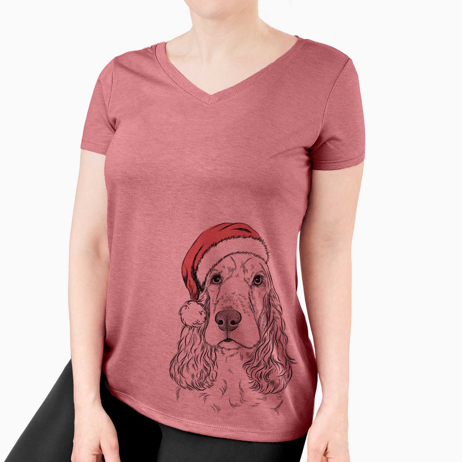 Santa Henry the English Cocker Spaniel - Women's V-neck Shirt