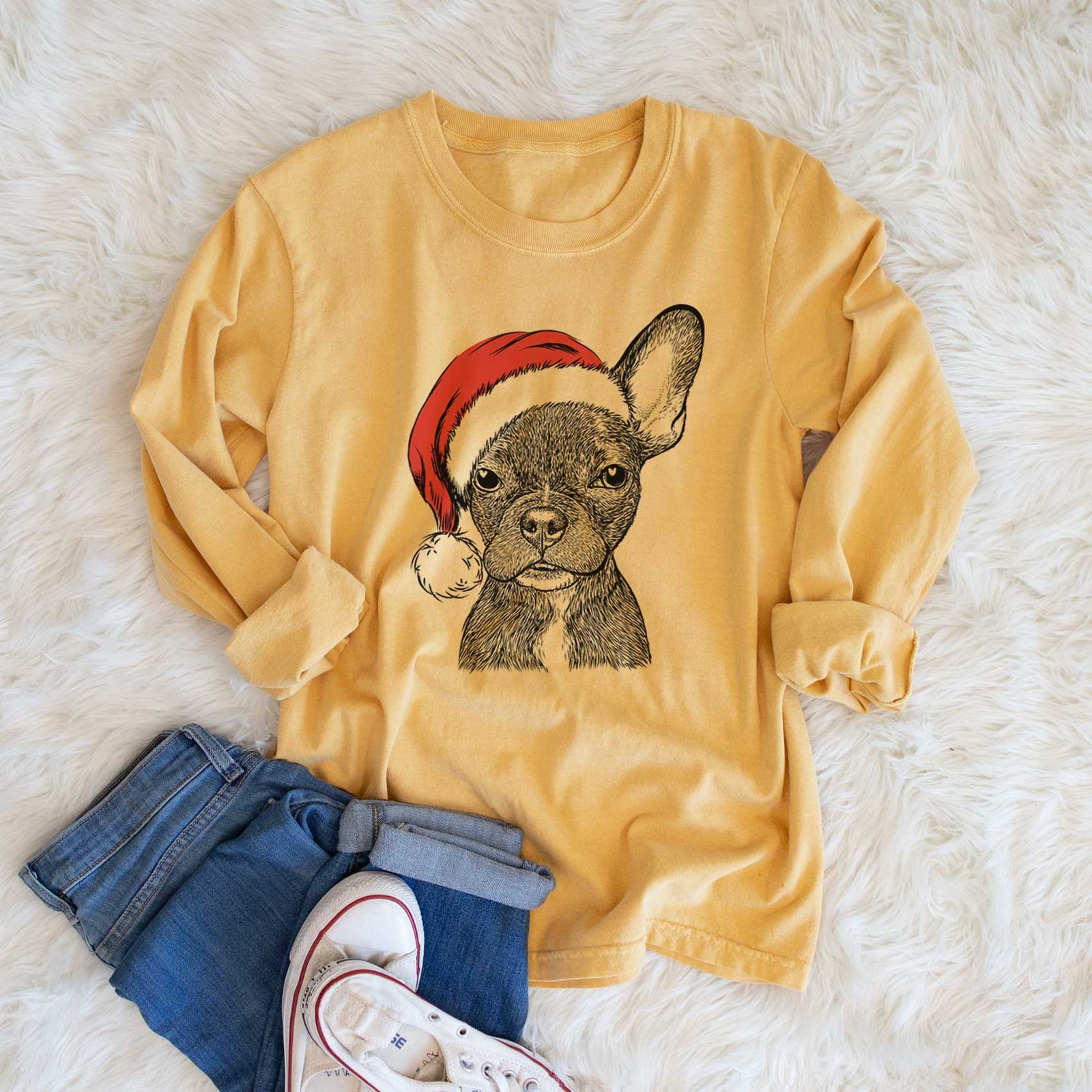 Santa Henry the French Bulldog - Heavyweight 100% Cotton Long Sleeve