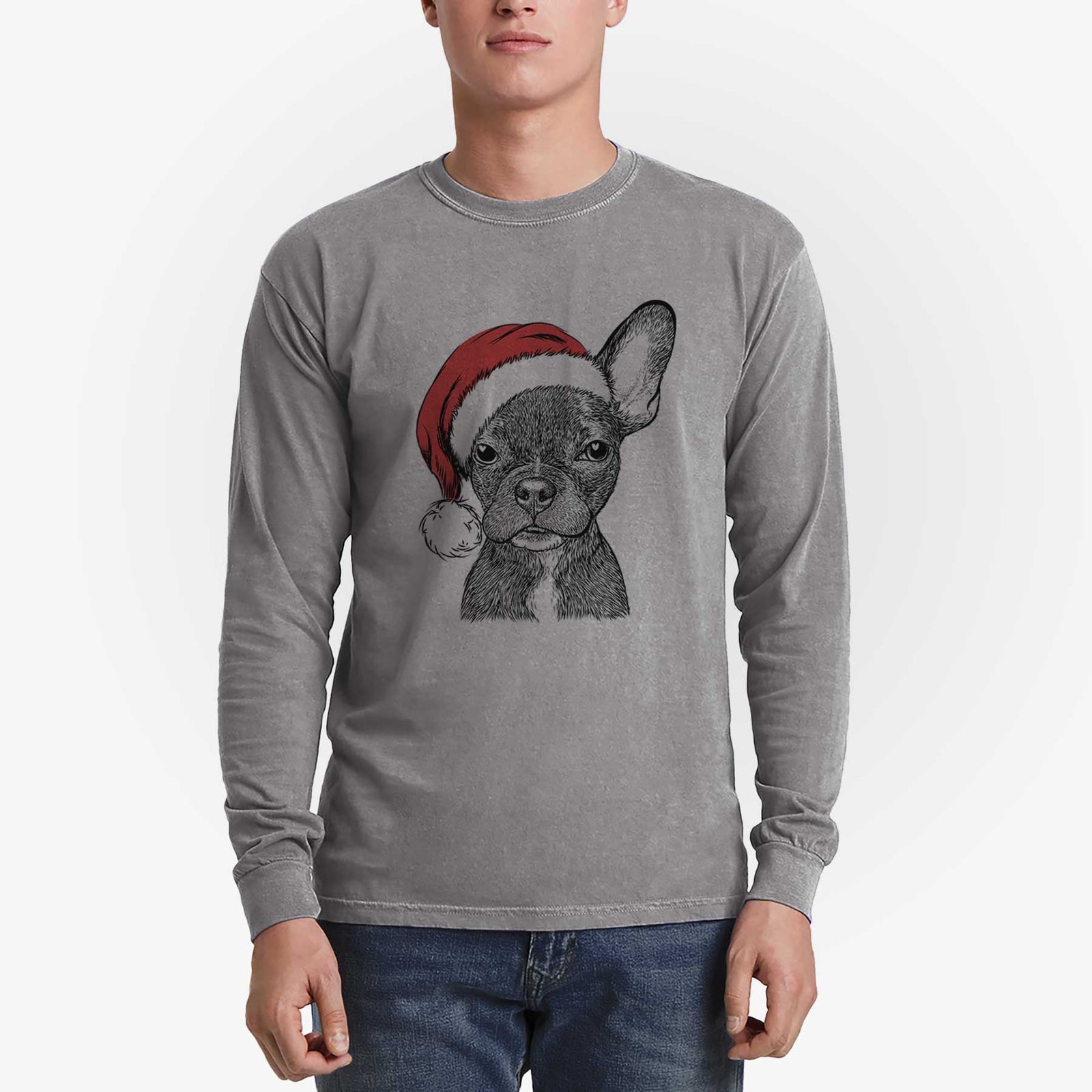 Santa Henry the French Bulldog - Heavyweight 100% Cotton Long Sleeve