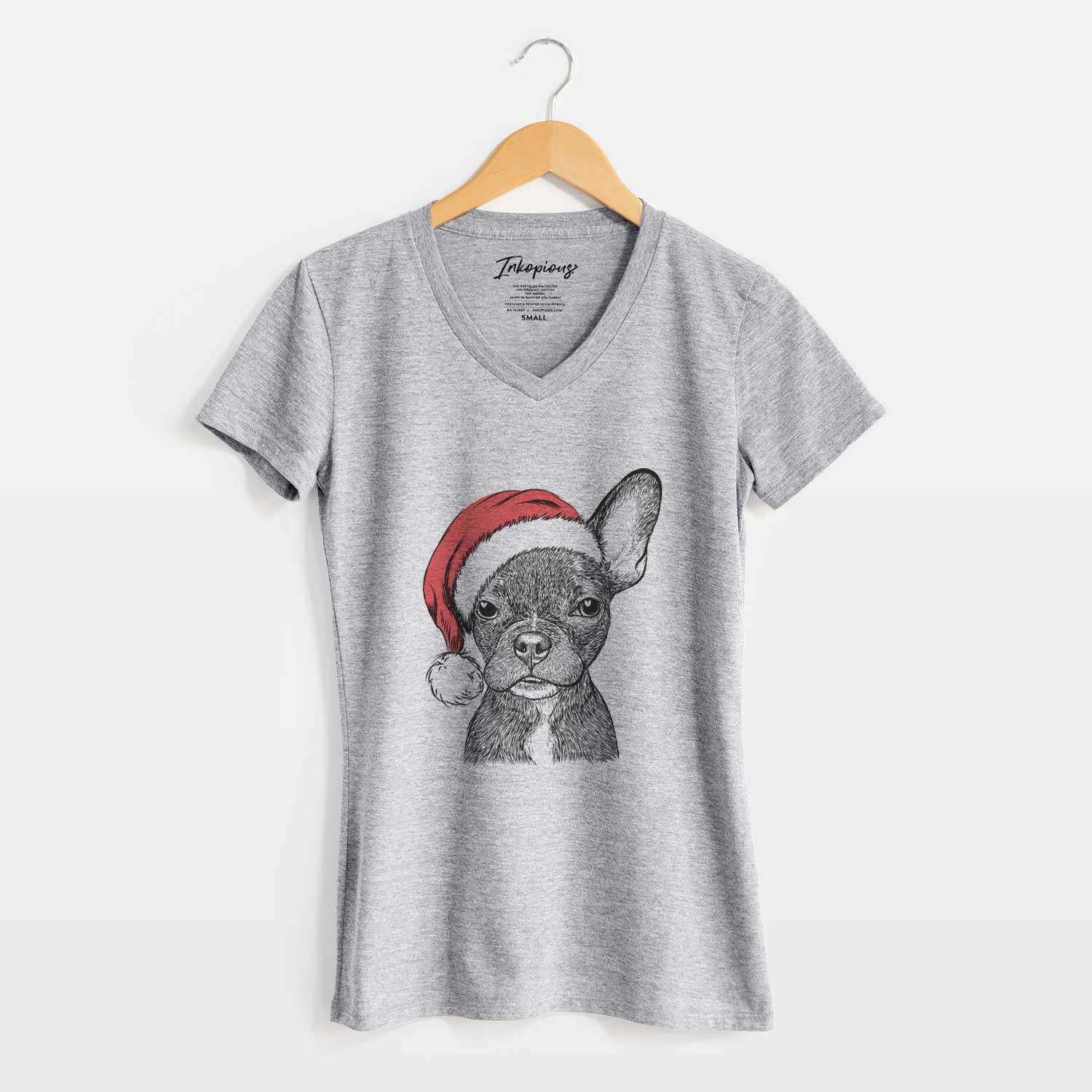 Santa Henry the French Bulldog - Women's V-neck Shirt