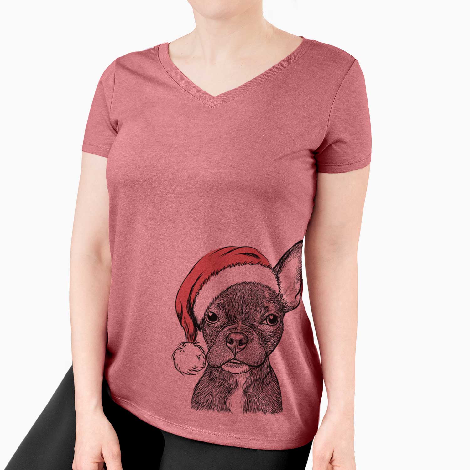 Santa Henry the French Bulldog - Women's V-neck Shirt