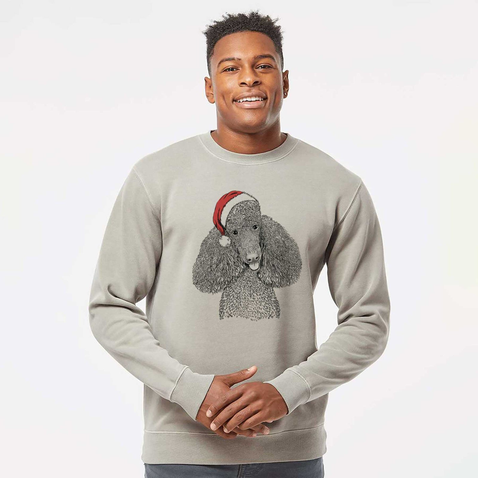 Santa Henry the Standard Poodle - Unisex Pigment Dyed Crew Sweatshirt