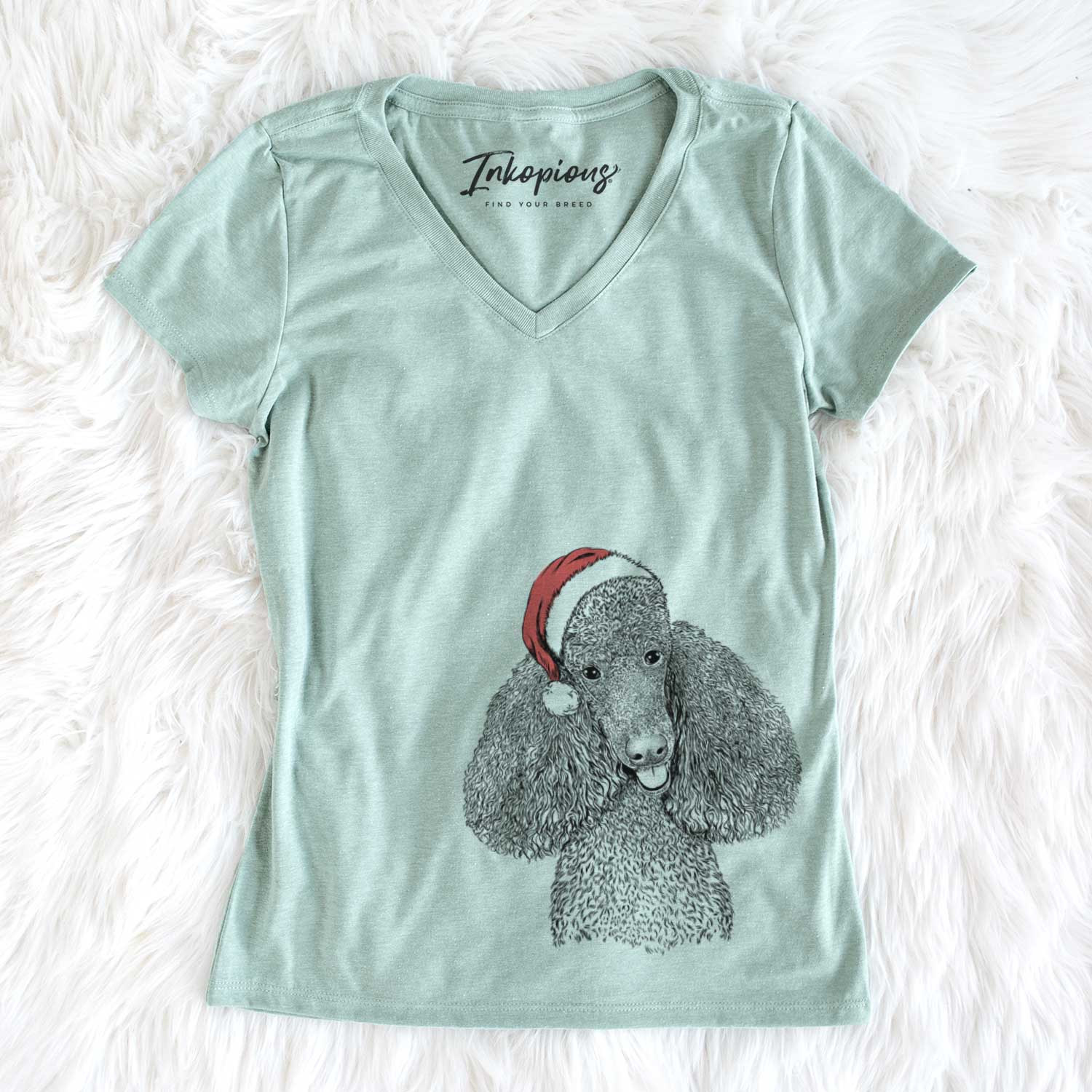 Santa Henry the Standard Poodle - Women's V-neck Shirt