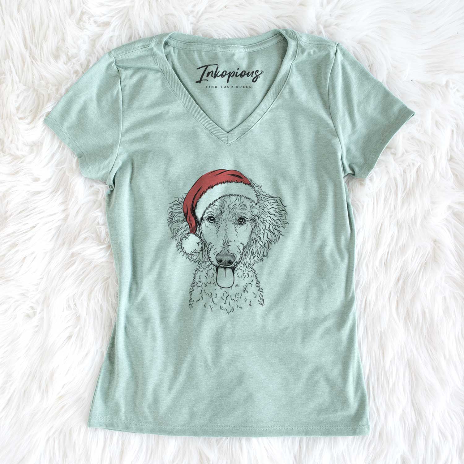 Santa Henry the White Standard Poodle - Women's V-neck Shirt