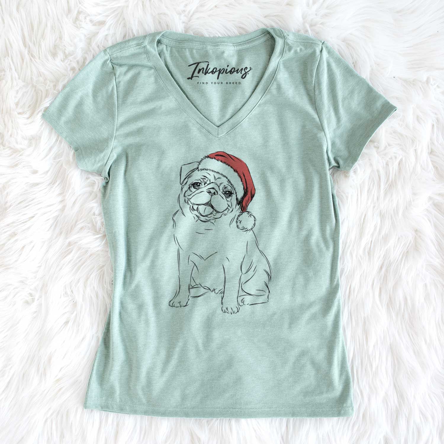 Santa Higgins the Pug - Women's V-neck Shirt