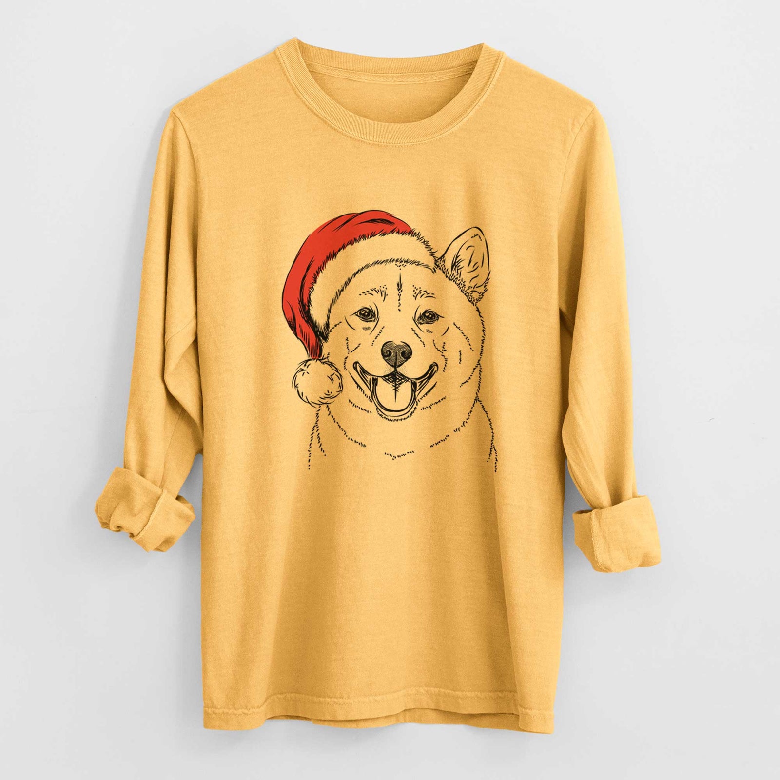 Santa Hiro the Shiba Inu - Heavyweight 100% Cotton Long Sleeve