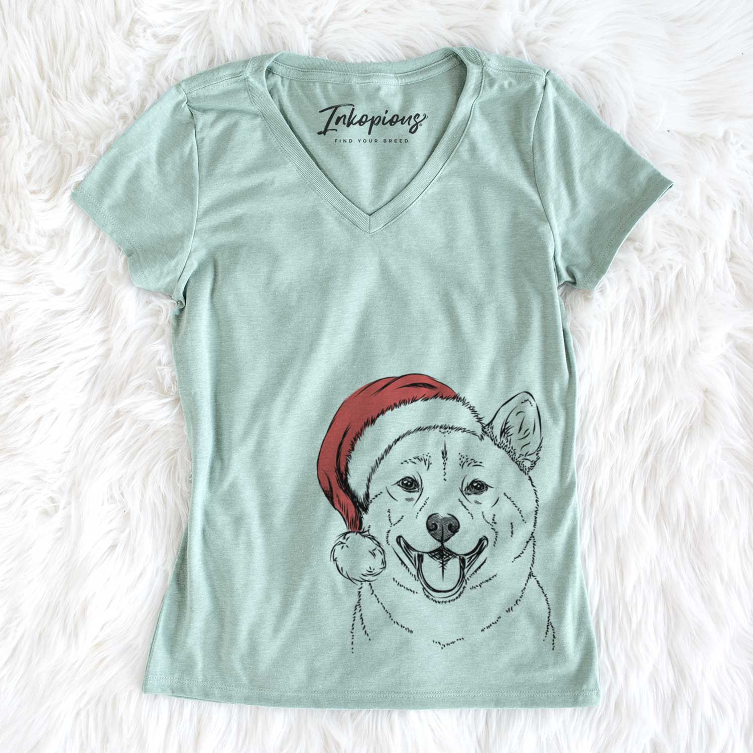Santa Hiro the Shiba Inu - Women's V-neck Shirt