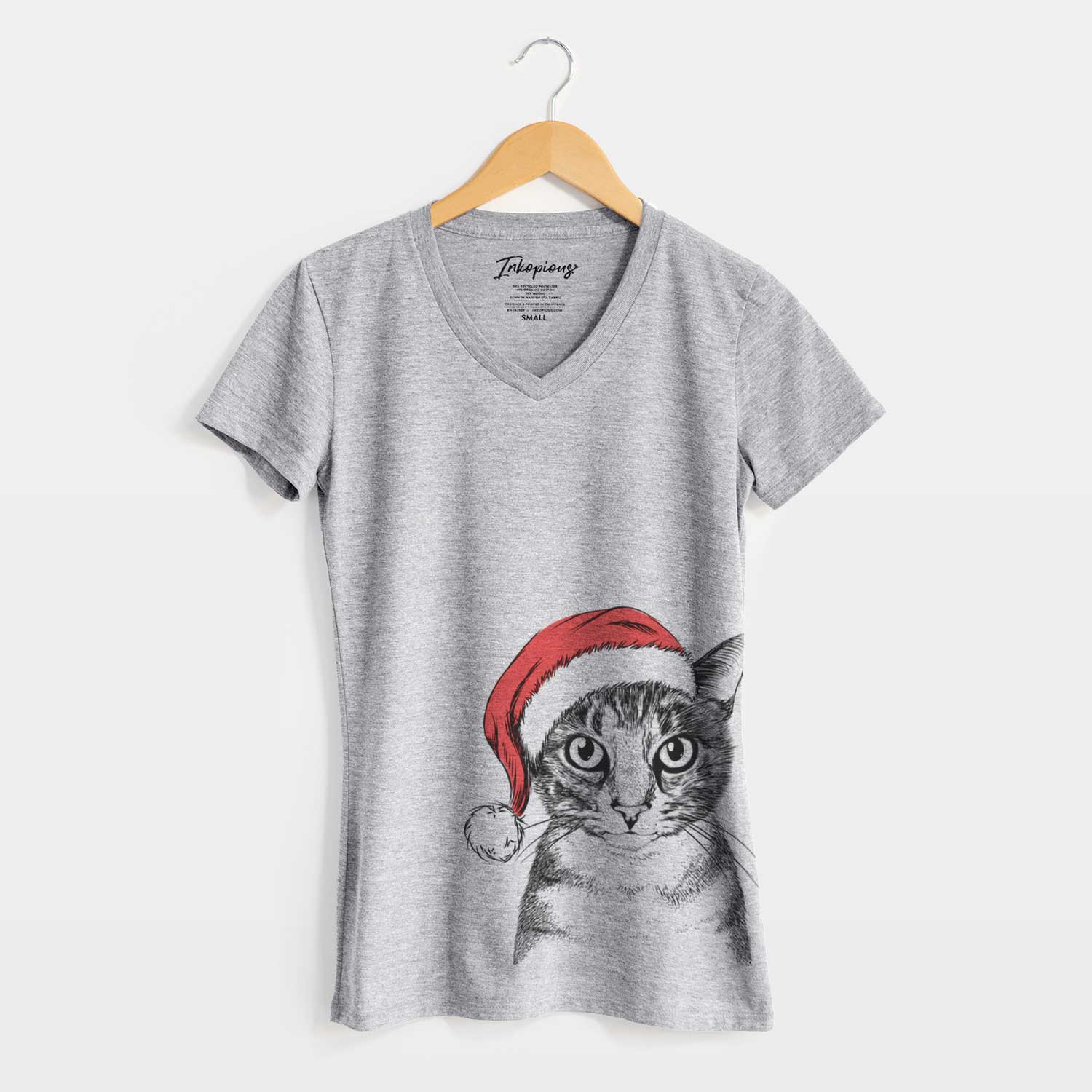 Santa Hobbes the Tabby Cat - Women's V-neck Shirt