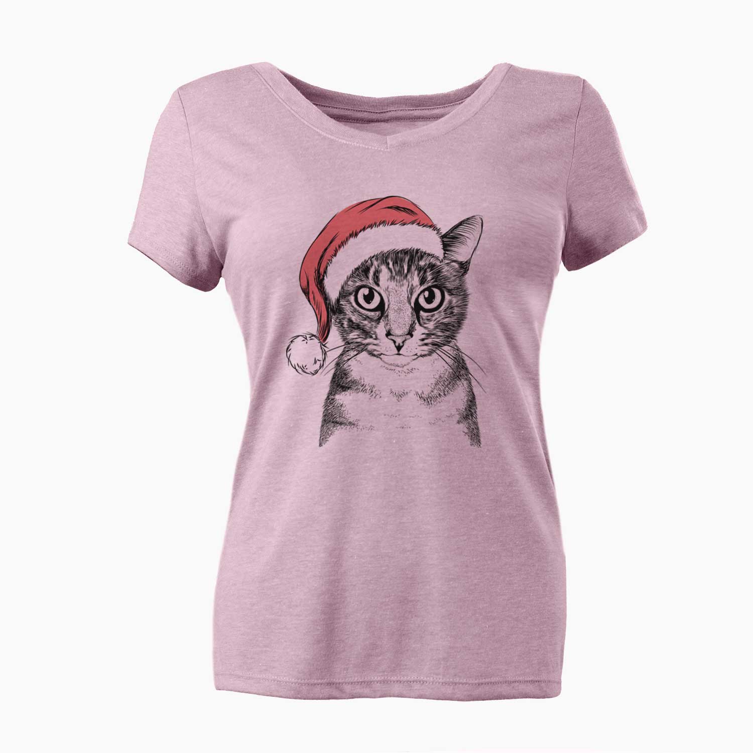 Santa Hobbes the Tabby Cat - Women's V-neck Shirt