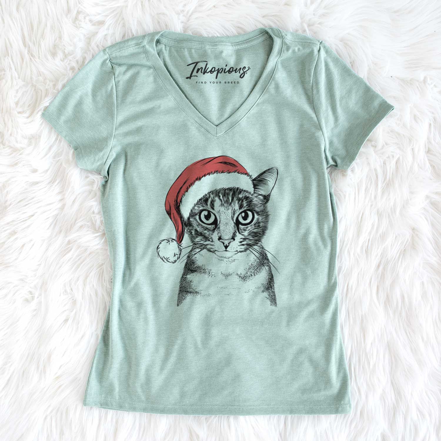 Santa Hobbes the Tabby Cat - Women's V-neck Shirt