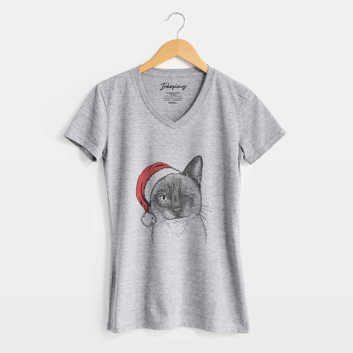 Santa Hoggle the Siamese Cat - Women's V-neck Shirt