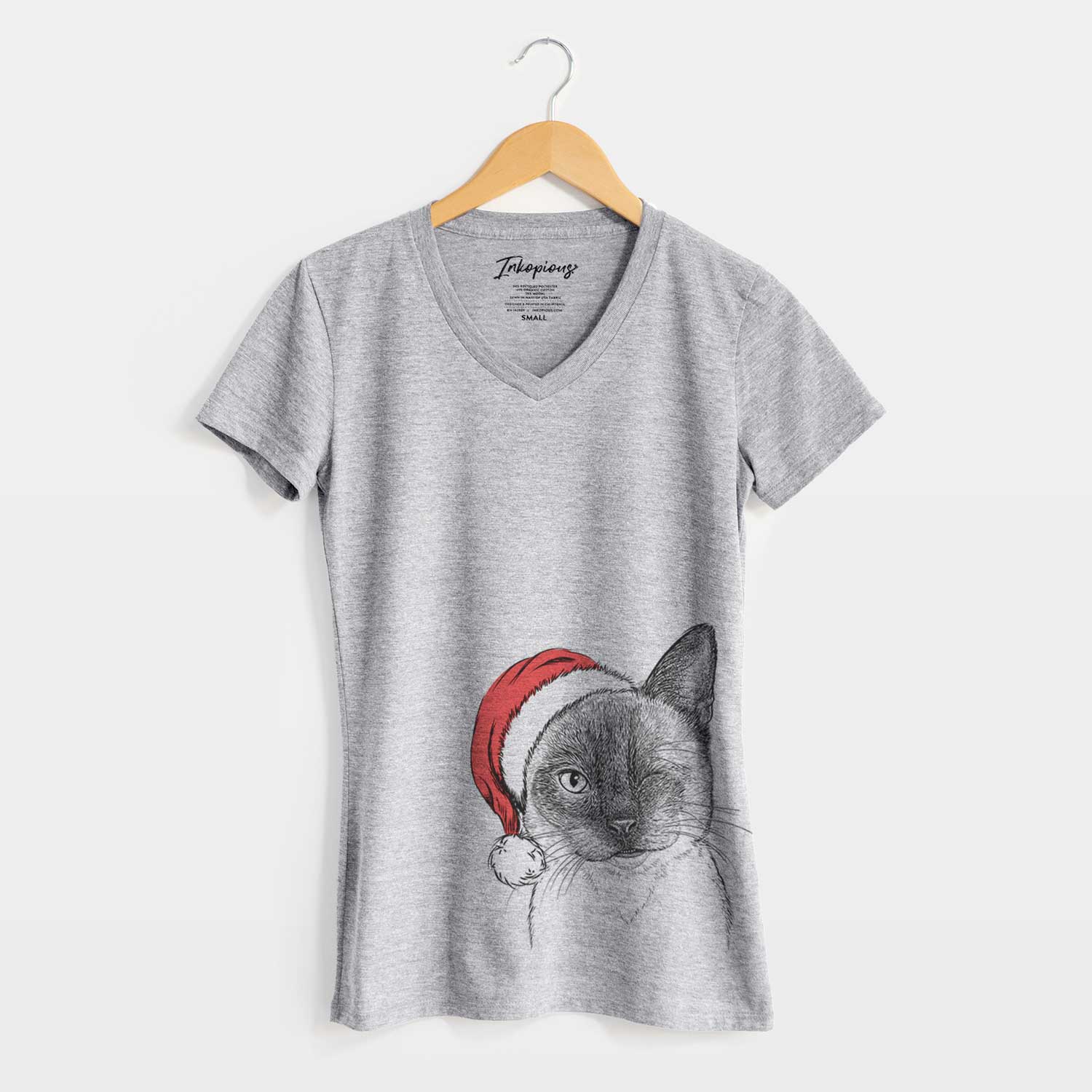 Santa Hoggle the Siamese Cat - Women's V-neck Shirt