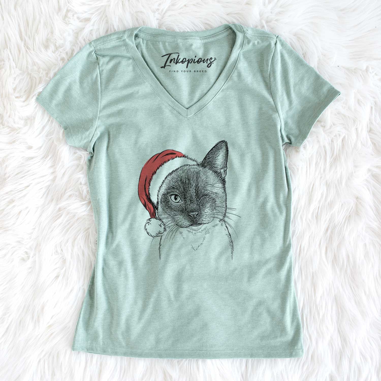 Santa Hoggle the Siamese Cat - Women's V-neck Shirt