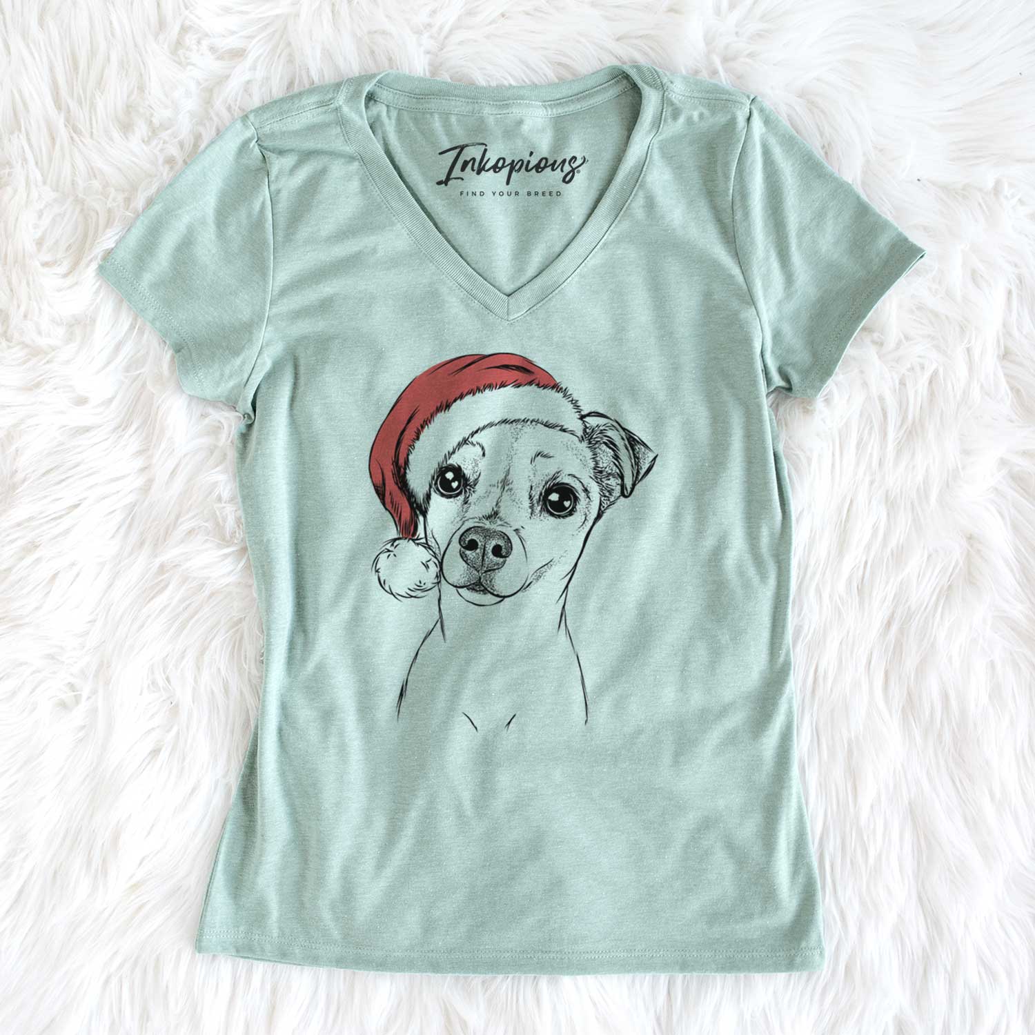 Santa Izzy the Chiweenie - Women's V-neck Shirt