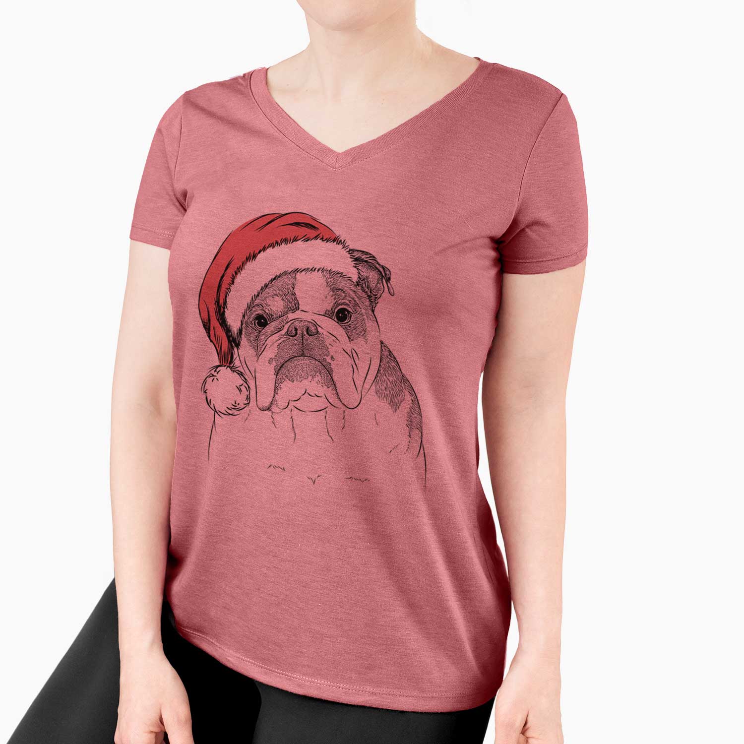 Santa Jack the English Bulldog - Women's Perfect V-neck Shirt