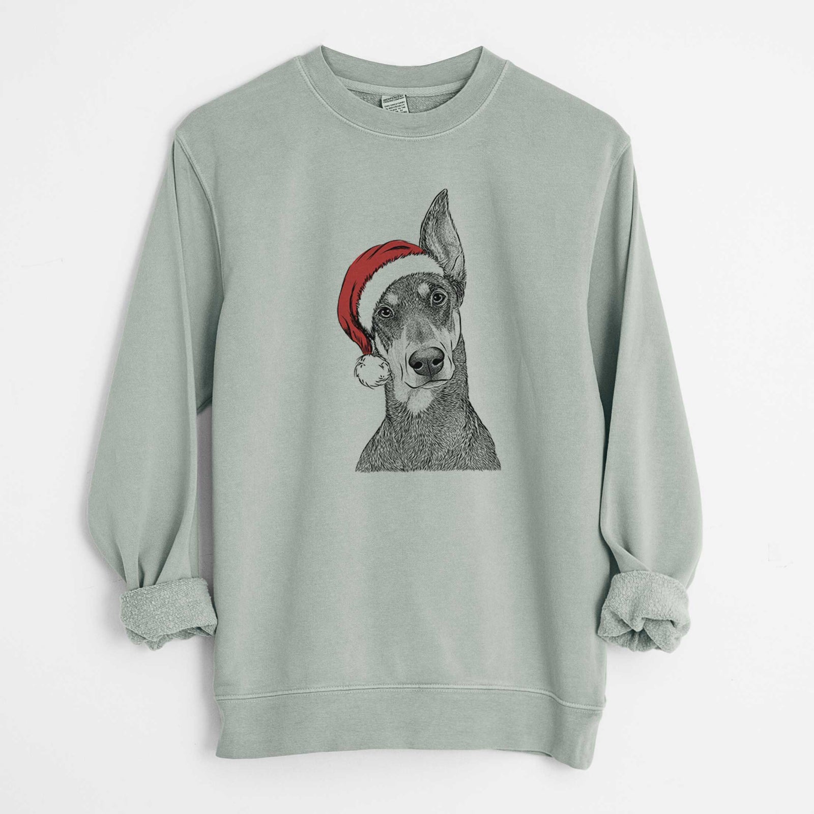 Santa Jenna the Doberman Pinscher - Unisex Pigment Dyed Crew Sweatshirt