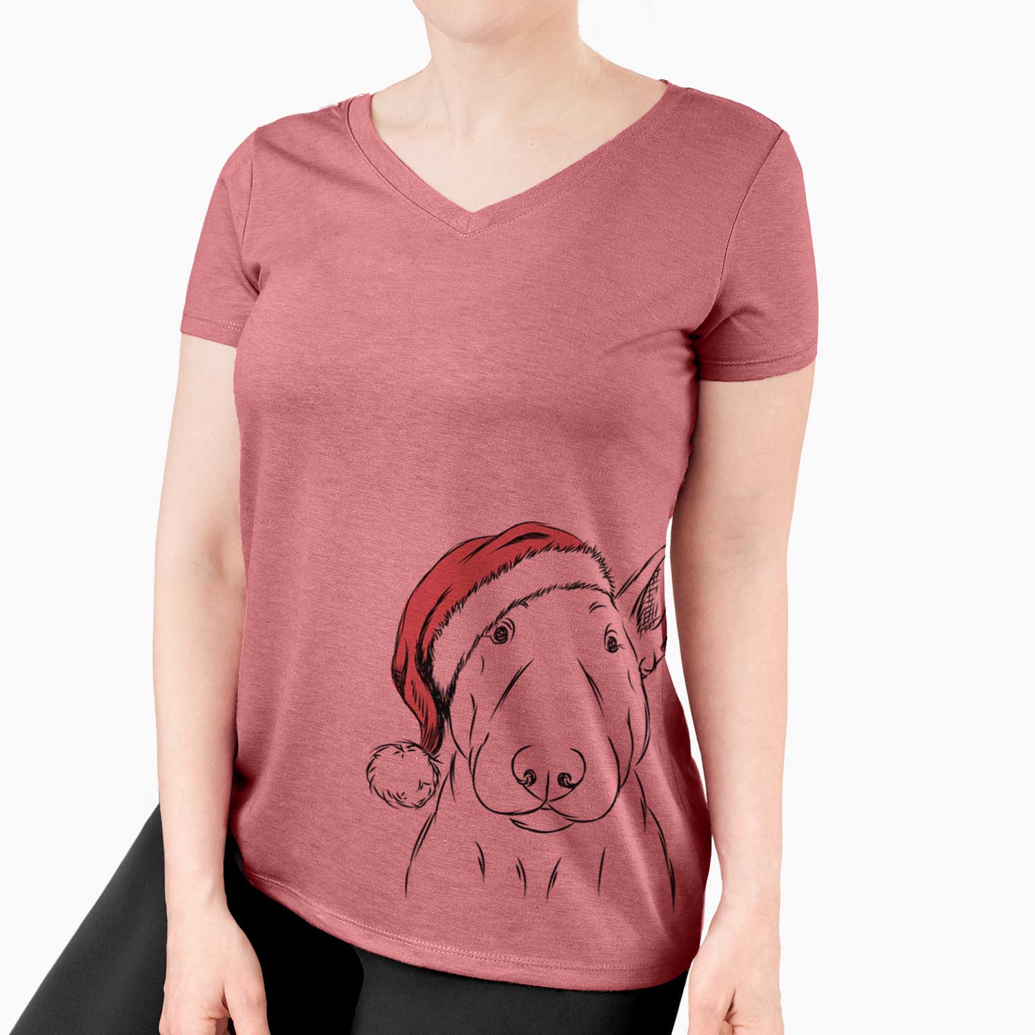 Santa Jett the Bull Terrier - Women's V-neck Shirt