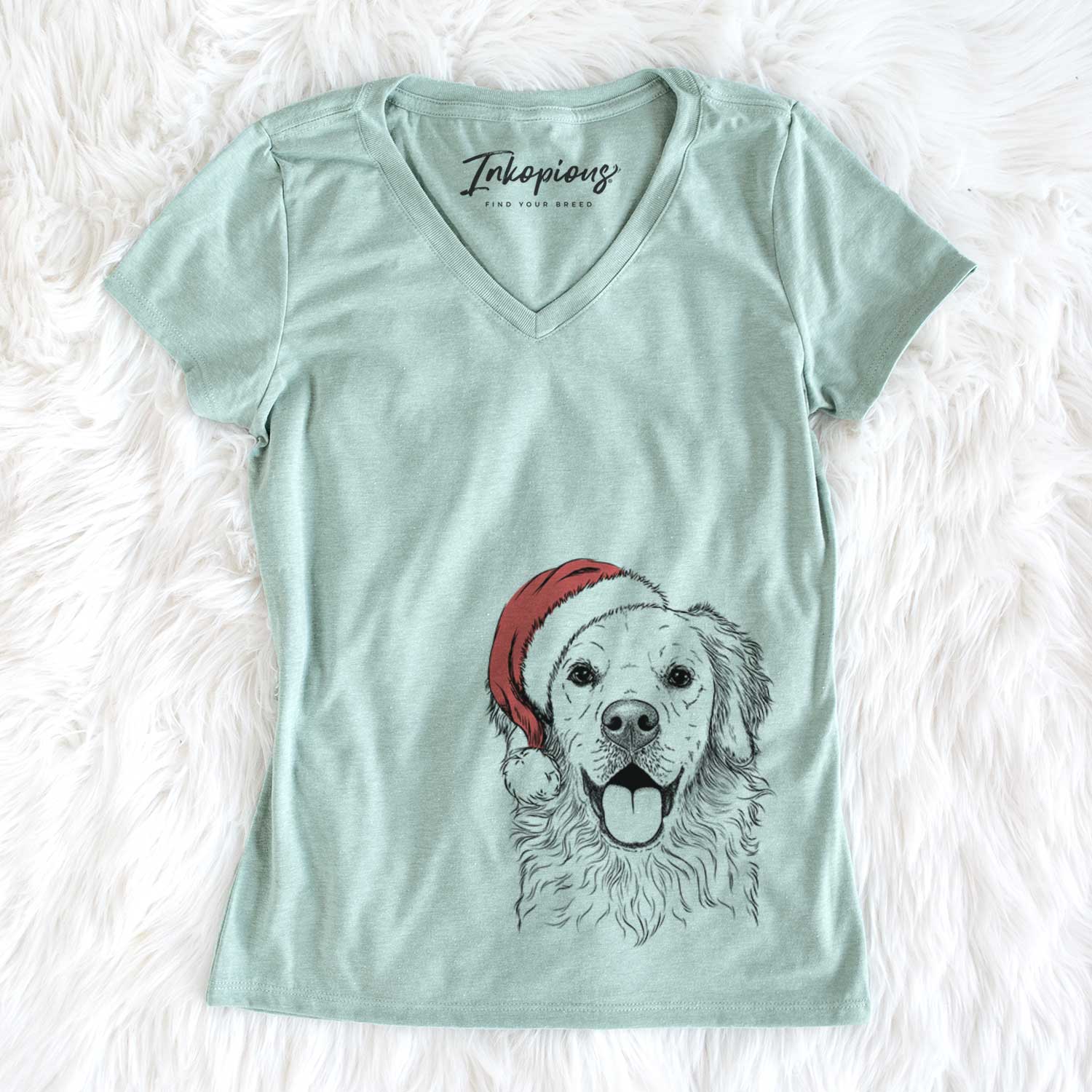 Santa Juniper the Golden Retriever - Women's V-neck Shirt