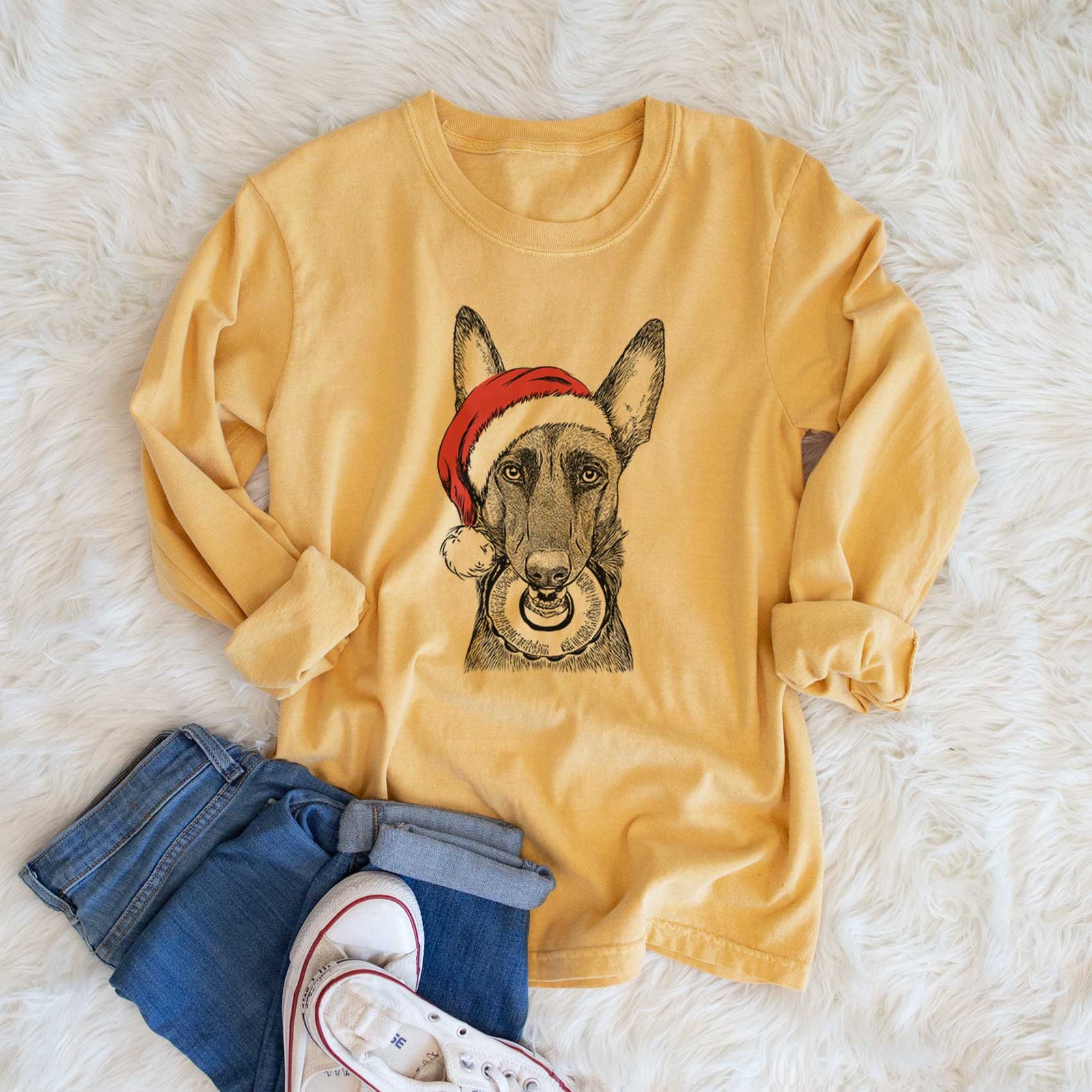 Santa Juno the Belgian Malinois - Heavyweight 100% Cotton Long Sleeve