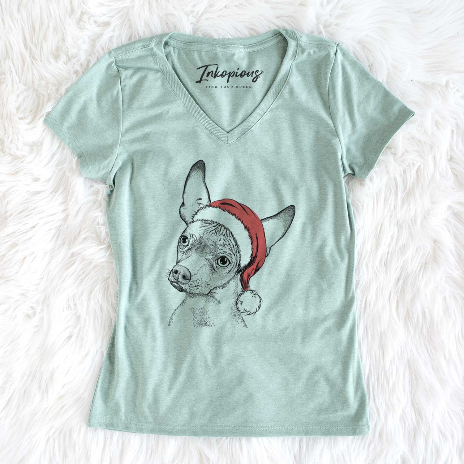 Santa Kahlo the Xoloitzcuintli - Women's V-neck Shirt