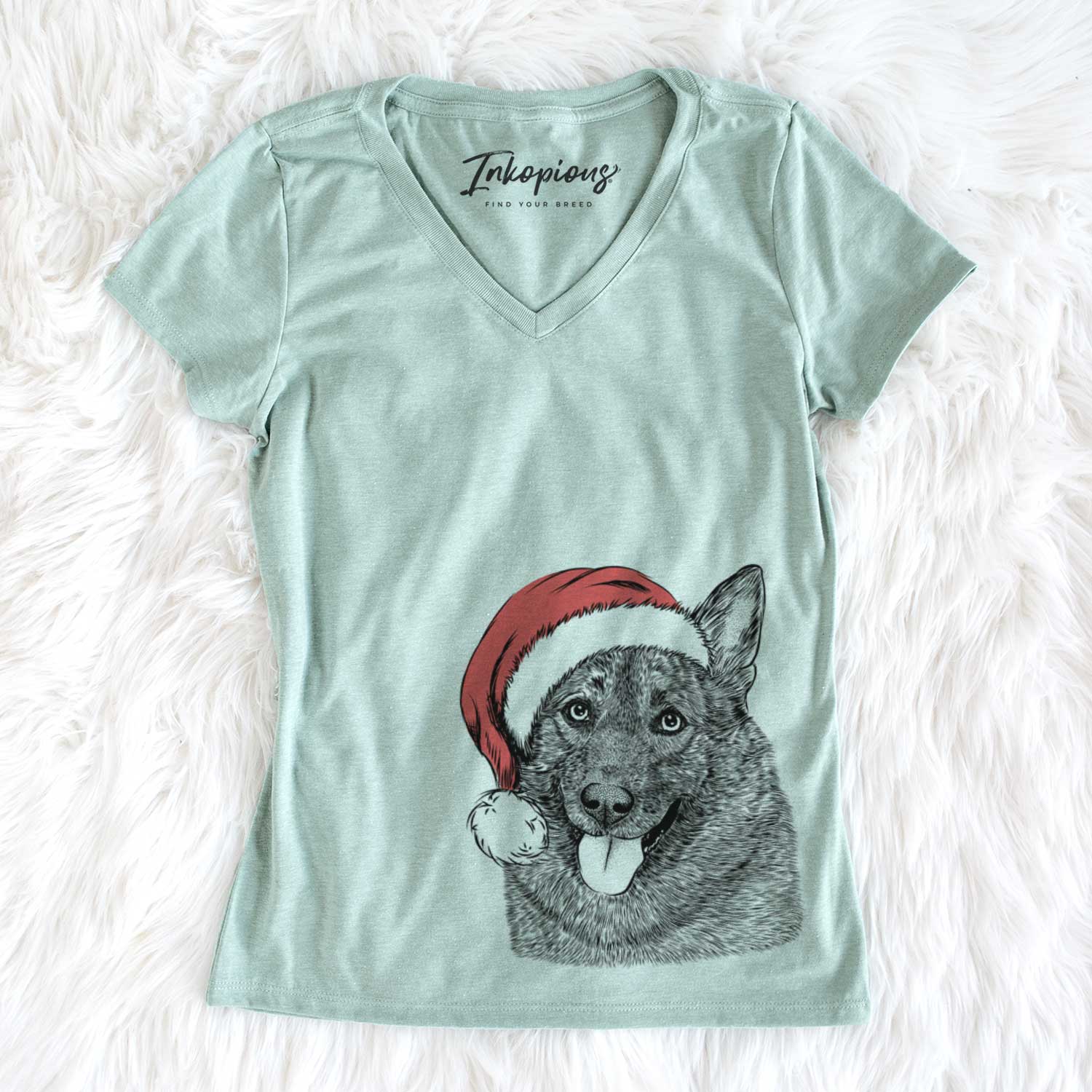 Santa Kasia the Norwegian Elkhound - Women's V-neck Shirt