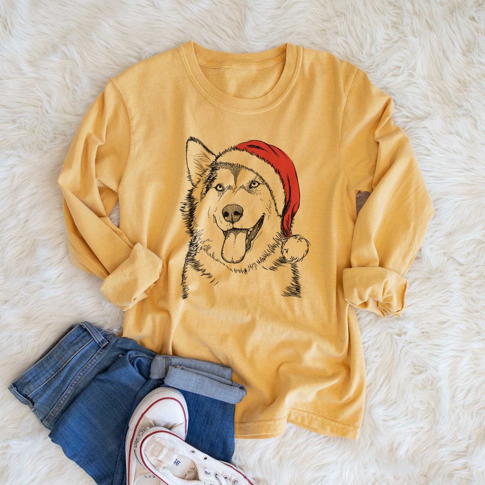 Santa Kaskae the Alaskan Malamute - Heavyweight 100% Cotton Long Sleeve