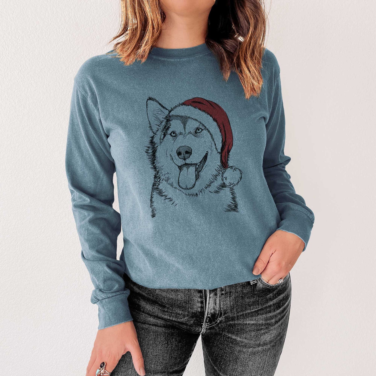 Santa Kaskae the Alaskan Malamute - Heavyweight 100% Cotton Long Sleeve