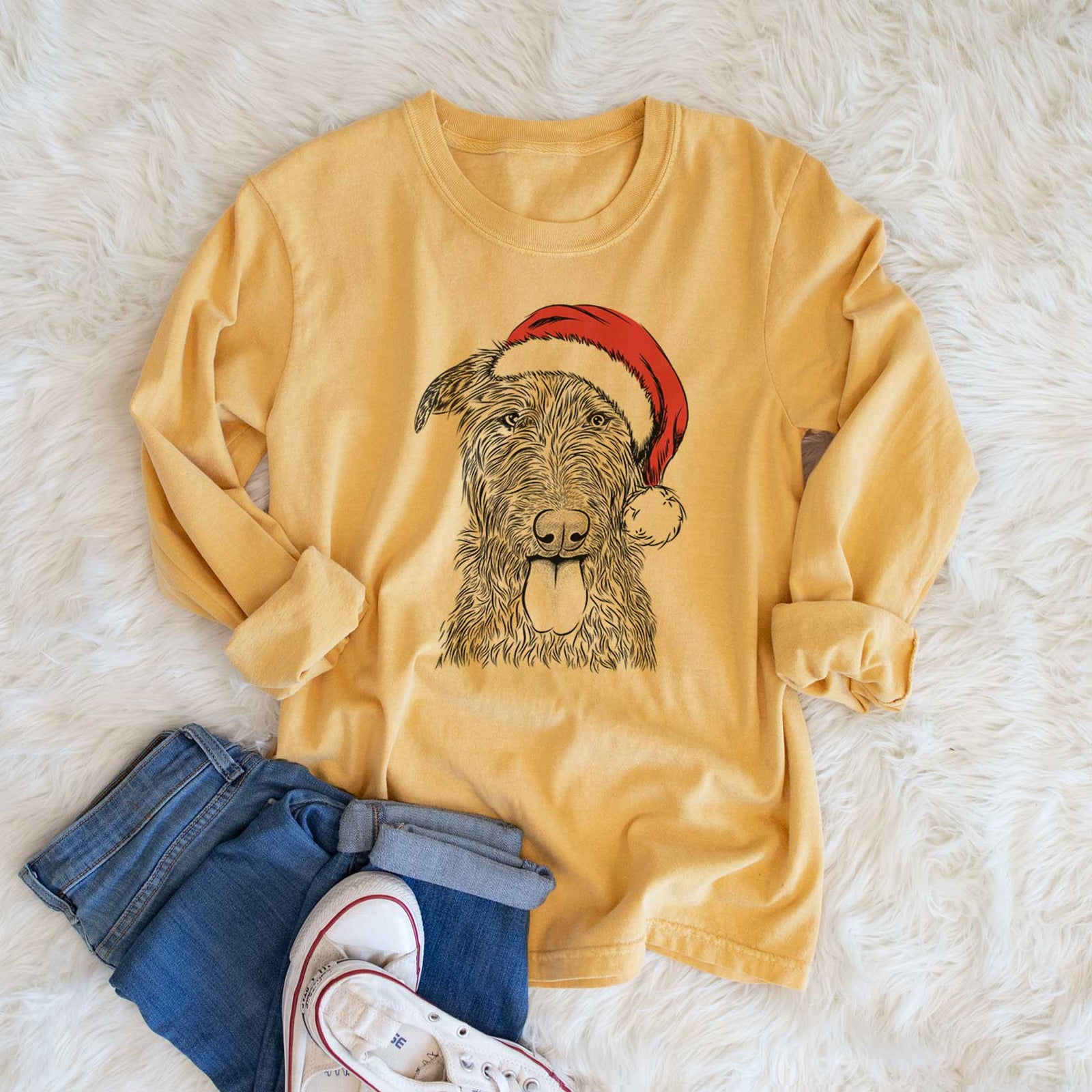 Santa Keeva the Irish Wolfhound - Heavyweight 100% Cotton Long Sleeve