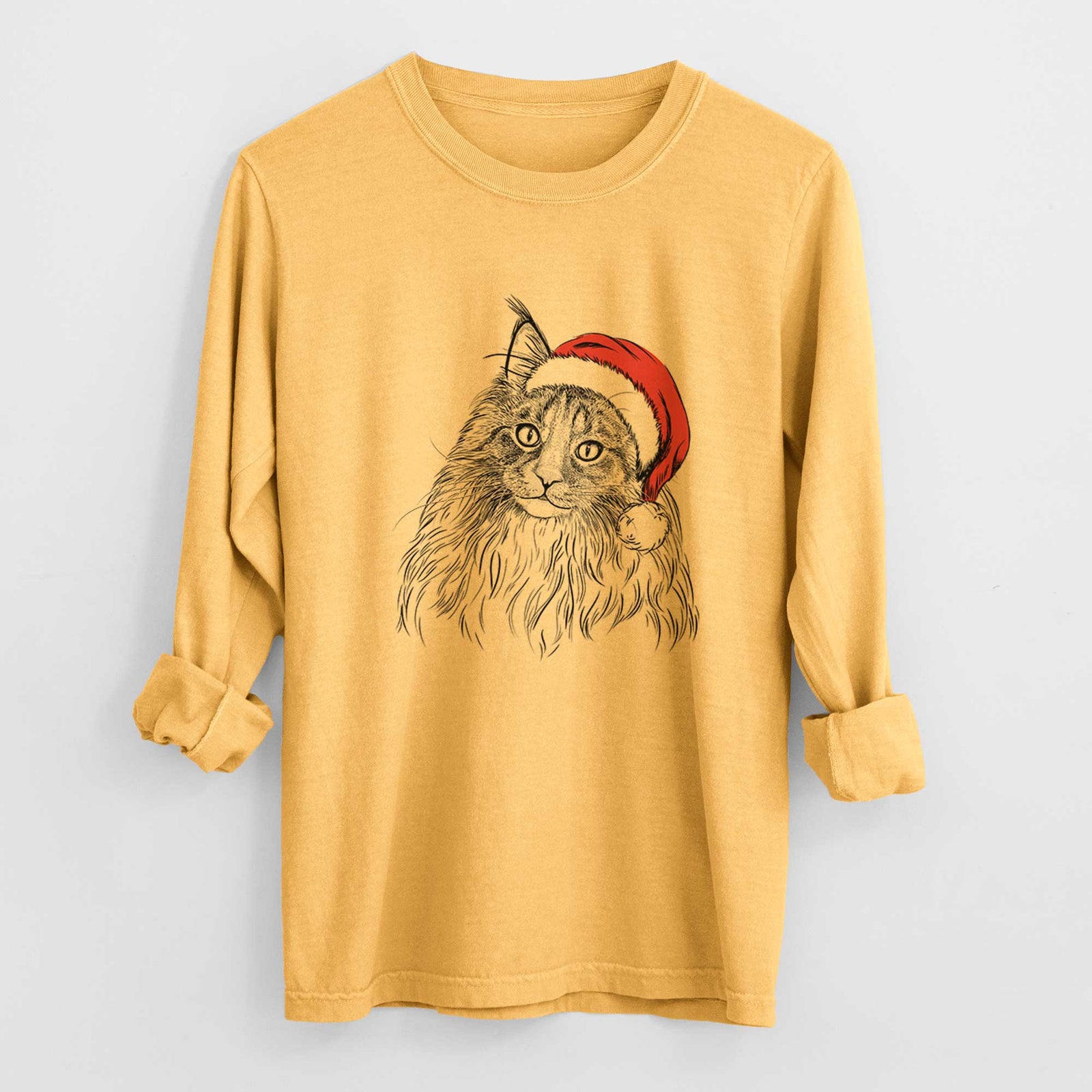 Santa Kiki the Maine Coon Cat - Heavyweight 100% Cotton Long Sleeve