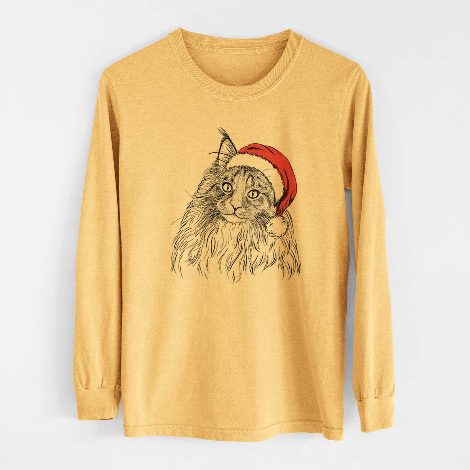 Santa Kiki the Maine Coon Cat - Heavyweight 100% Cotton Long Sleeve