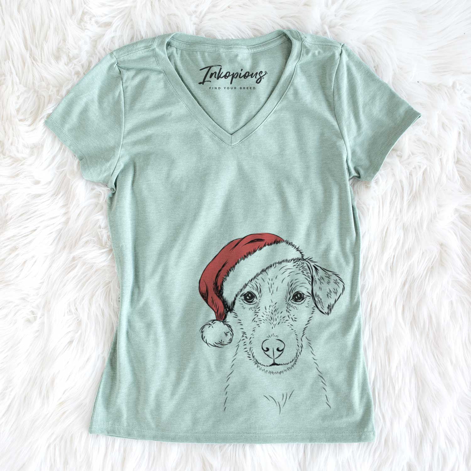 Santa Kozmo the Jack Russell Terrier - Women's V-neck Shirt
