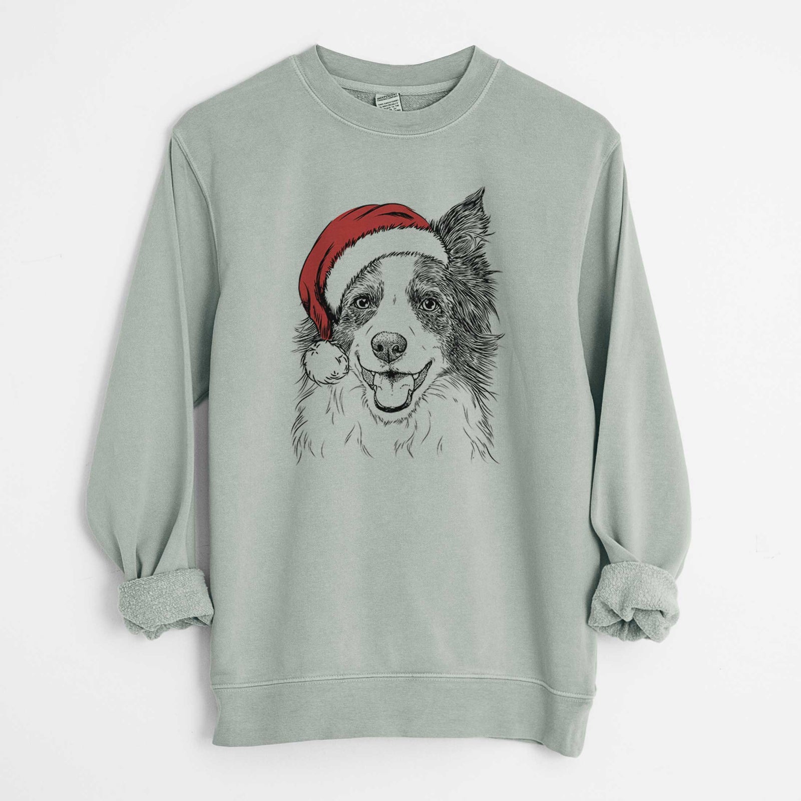 Santa Kylee the Border Collie - Unisex Pigment Dyed Crew Sweatshirt