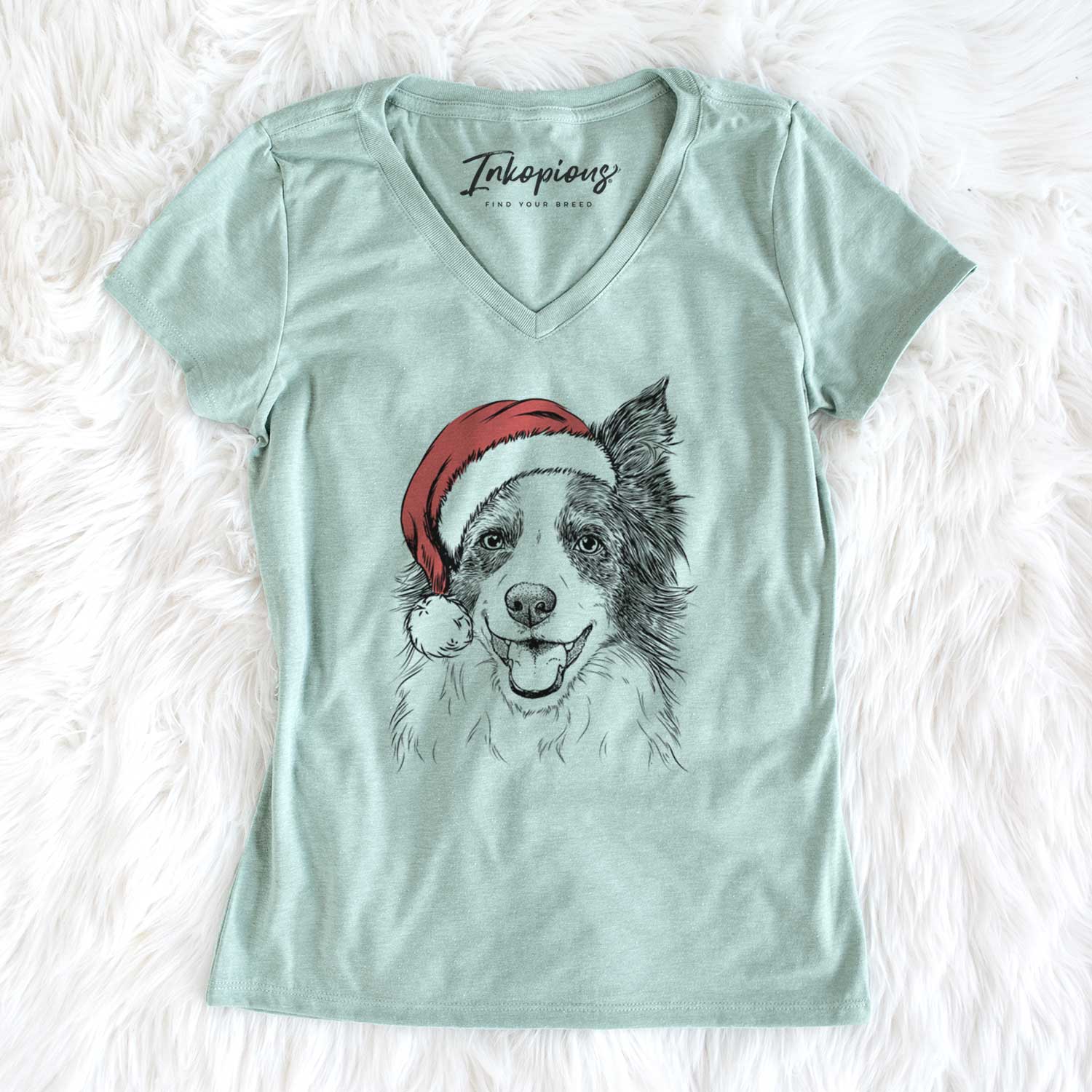 Santa Kylee the Border Collie - Women's V-neck Shirt