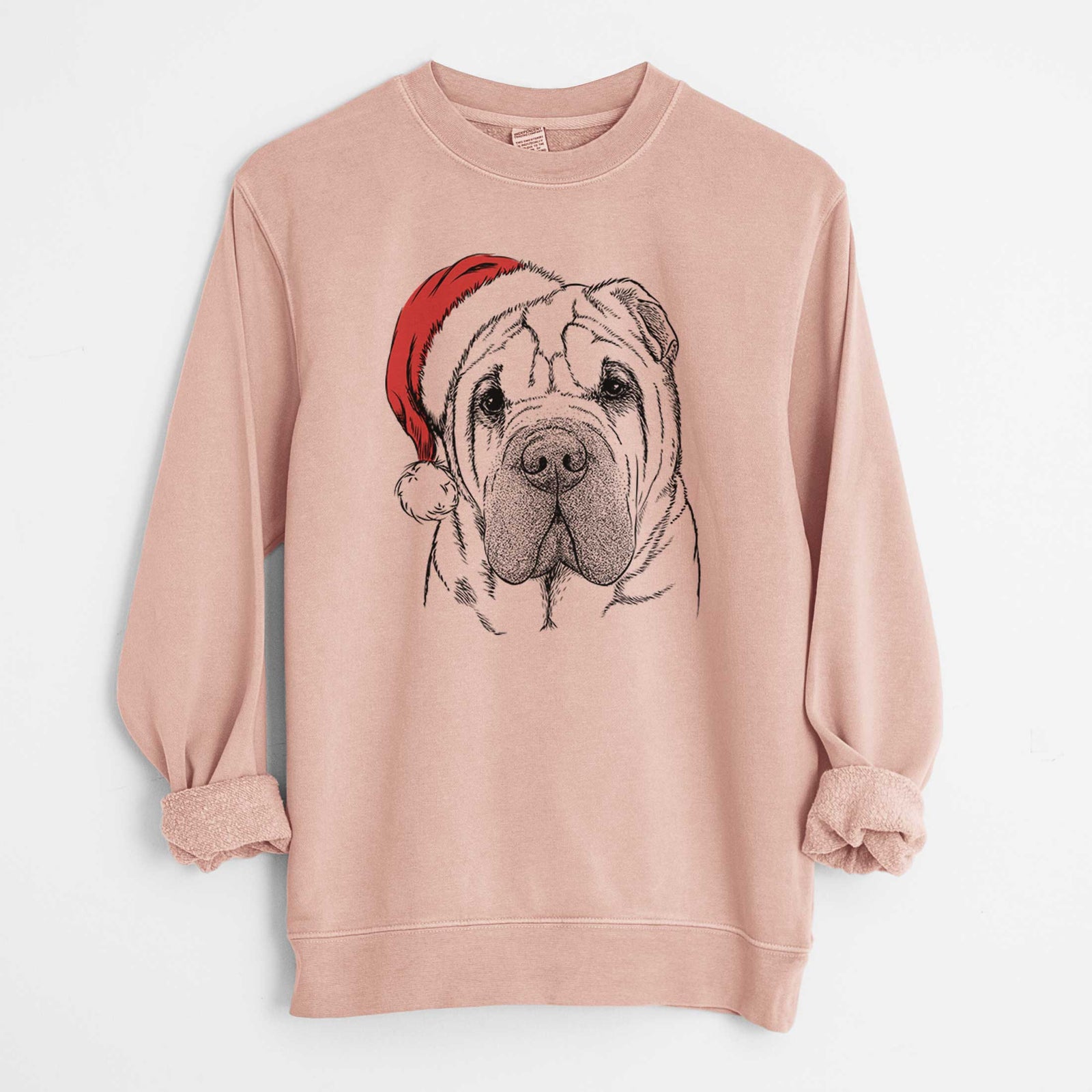 Santa Lilly the Shar Pei - Unisex Pigment Dyed Crew Sweatshirt